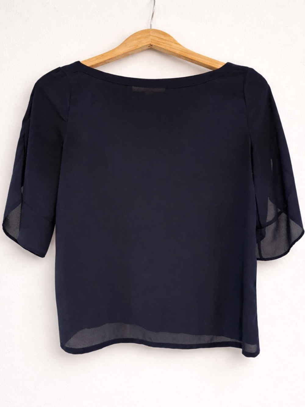 LOFT Navy Blue Sheer Sleeve Blouse Women’s Boat Neck Lightweight Work Office Top